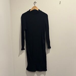 Gap Maternity Comfortable Professional Black Ribbed Midi Cotton Lycra Dress